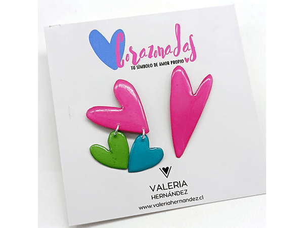 Corazonadas: Asimetrica Rosa, Verde y  Celeste 2