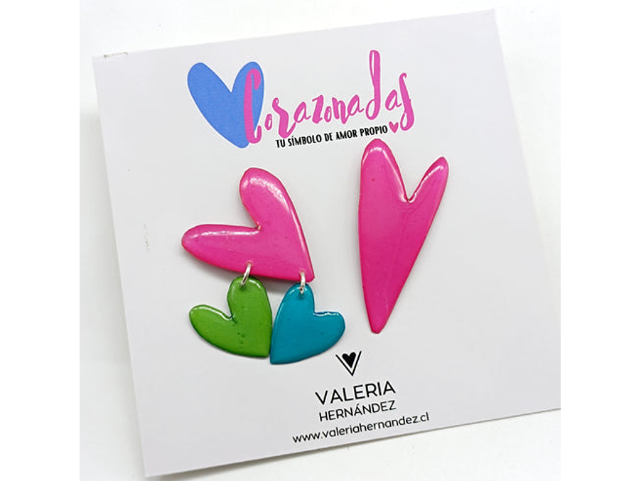 Corazonadas: Asimetrica Rosa, Verde y  Celeste 2