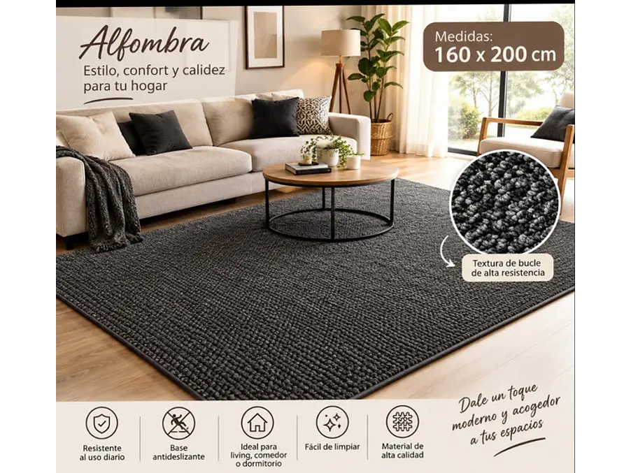 Alfombra boucle compacto negra/gris 160x200 1