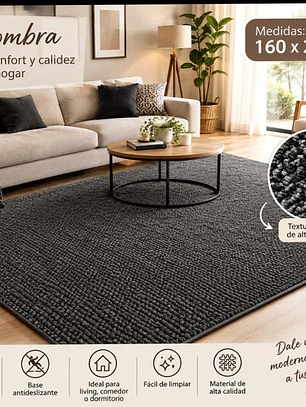 Alfombra boucle compacto negra/gris 160x200