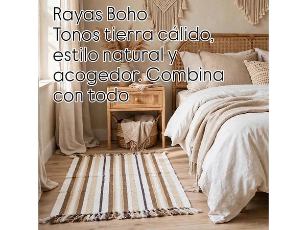 Alfombra tejida boho café rallas 1