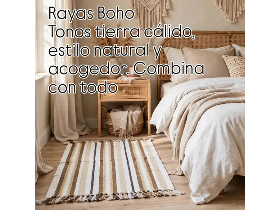 Alfombra tejida boho café rallas 1