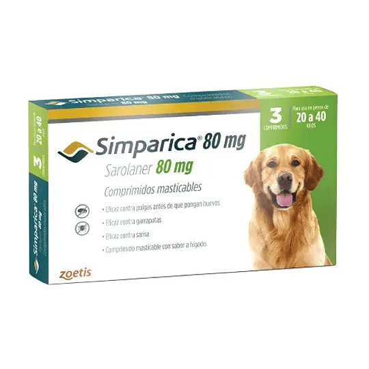 Zoetis Simparica 80mg  (Perro 20 a 40Kg) 3 comprimidos