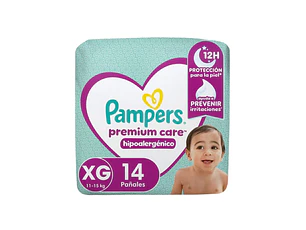 Pañales Pampers Premiun Care Talla XG. 08 Paquetes de 14 Unidades
