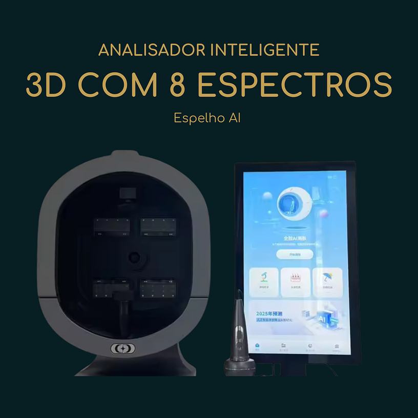Analisador Inteligente de Pele 3D com 8 Espectros | Scanner Facial com Espelho AI e Lâmpada Wood  1