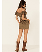 Women's Off-shoulder Olive Faux Suede Dress - thumbnail 3