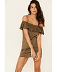 Women's Off-shoulder Olive Faux Suede Dress - thumbnail 4