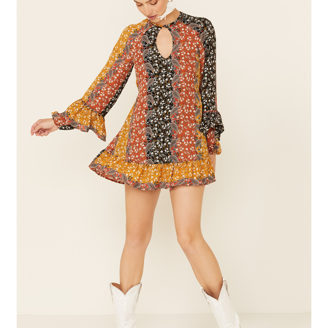 Shyanne Women's Boho Floral Stripe Peasant Dress 2