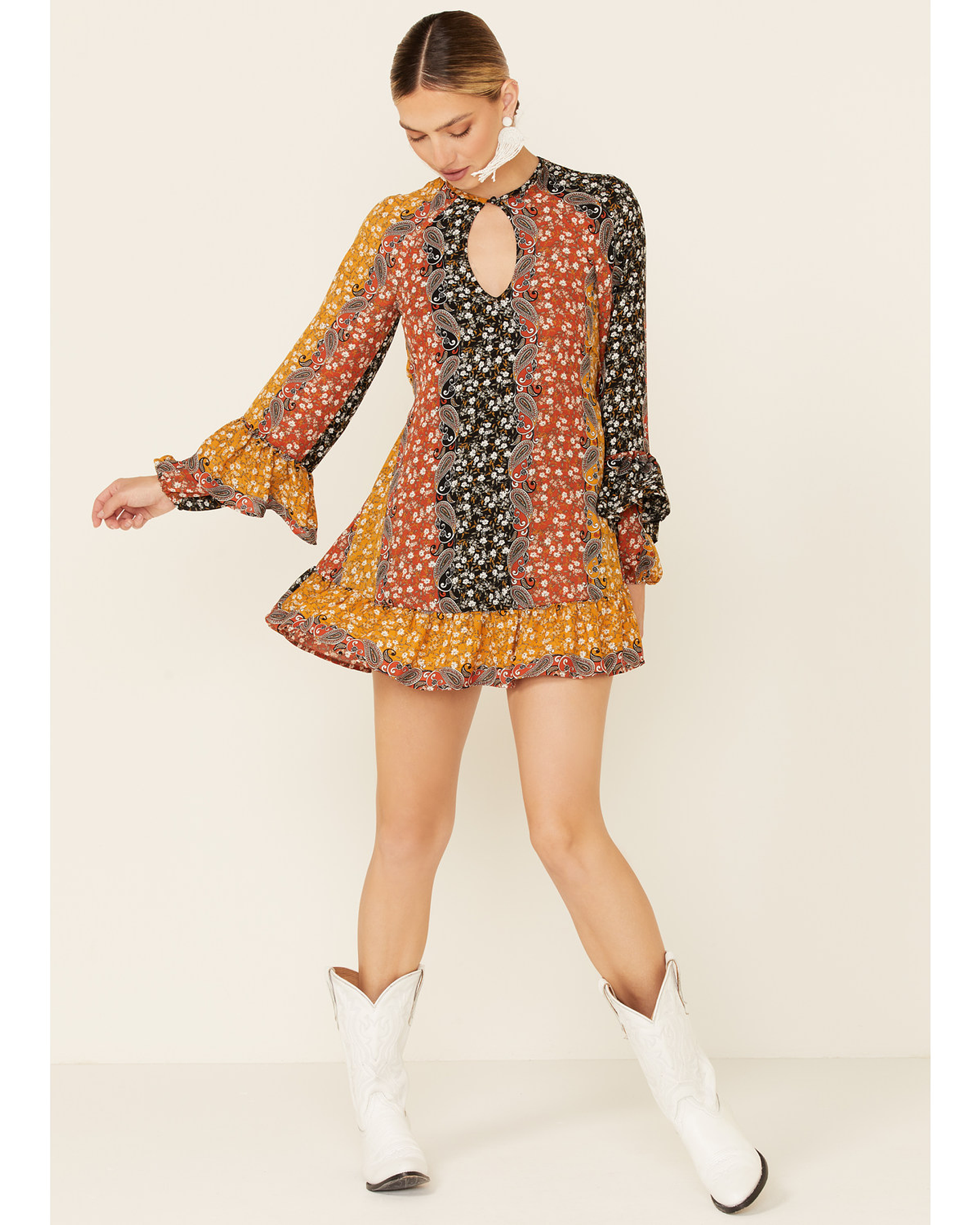 Shyanne Women's Boho Floral Stripe Peasant Dress 2