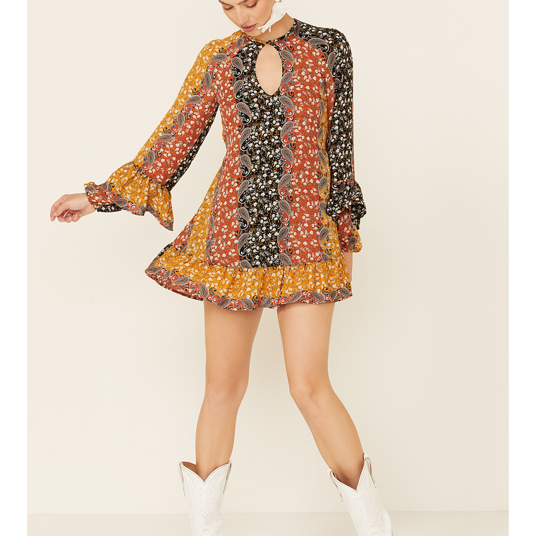 Shyanne Women's Boho Floral Stripe Peasant Dress 2