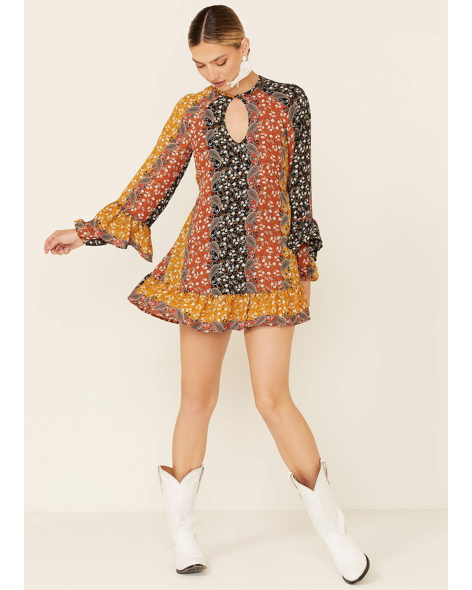 Shyanne Women's Boho Floral Stripe Peasant Dress 2