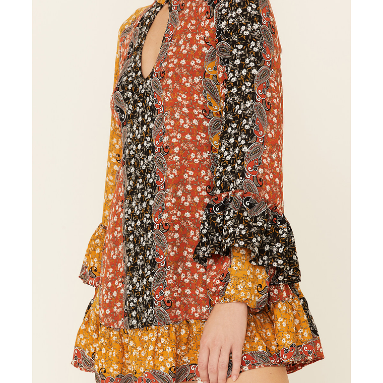 Shyanne Women's Boho Floral Stripe Peasant Dress 3