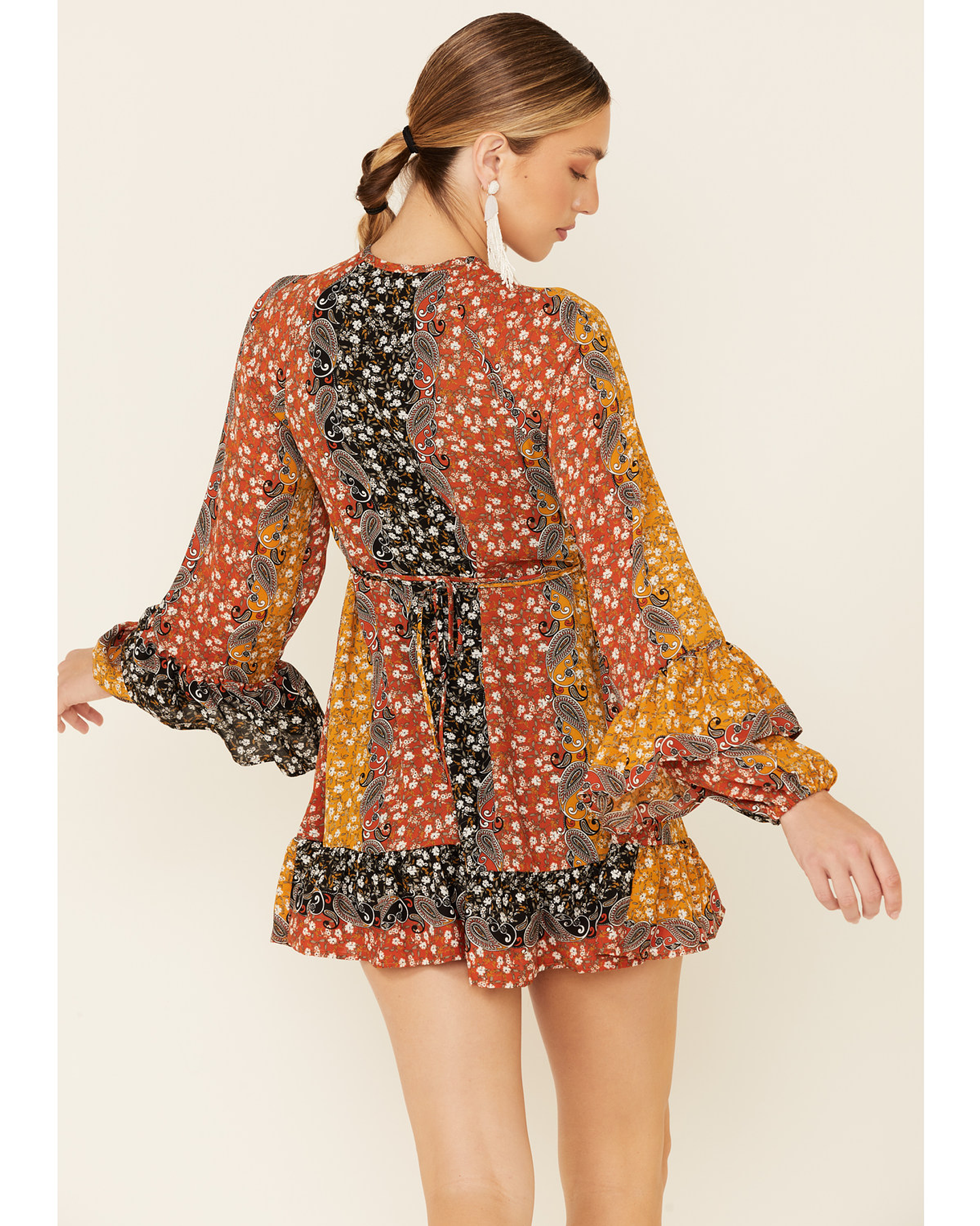 Shyanne Women's Boho Floral Stripe Peasant Dress 4