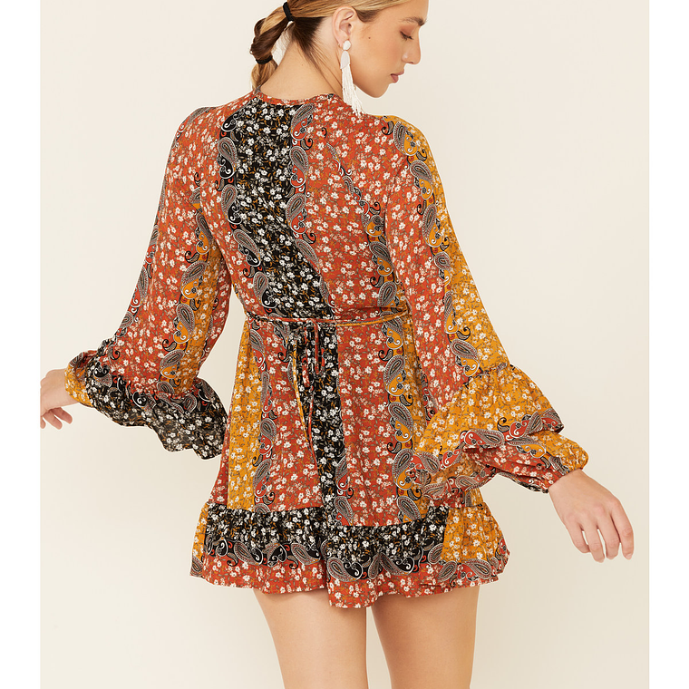 Shyanne Women's Boho Floral Stripe Peasant Dress 4