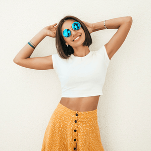 Short yellow skirt + White short top shirt