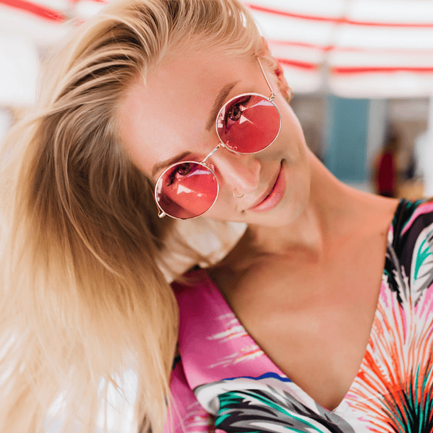 Gold circular sunglasses with Red crystal