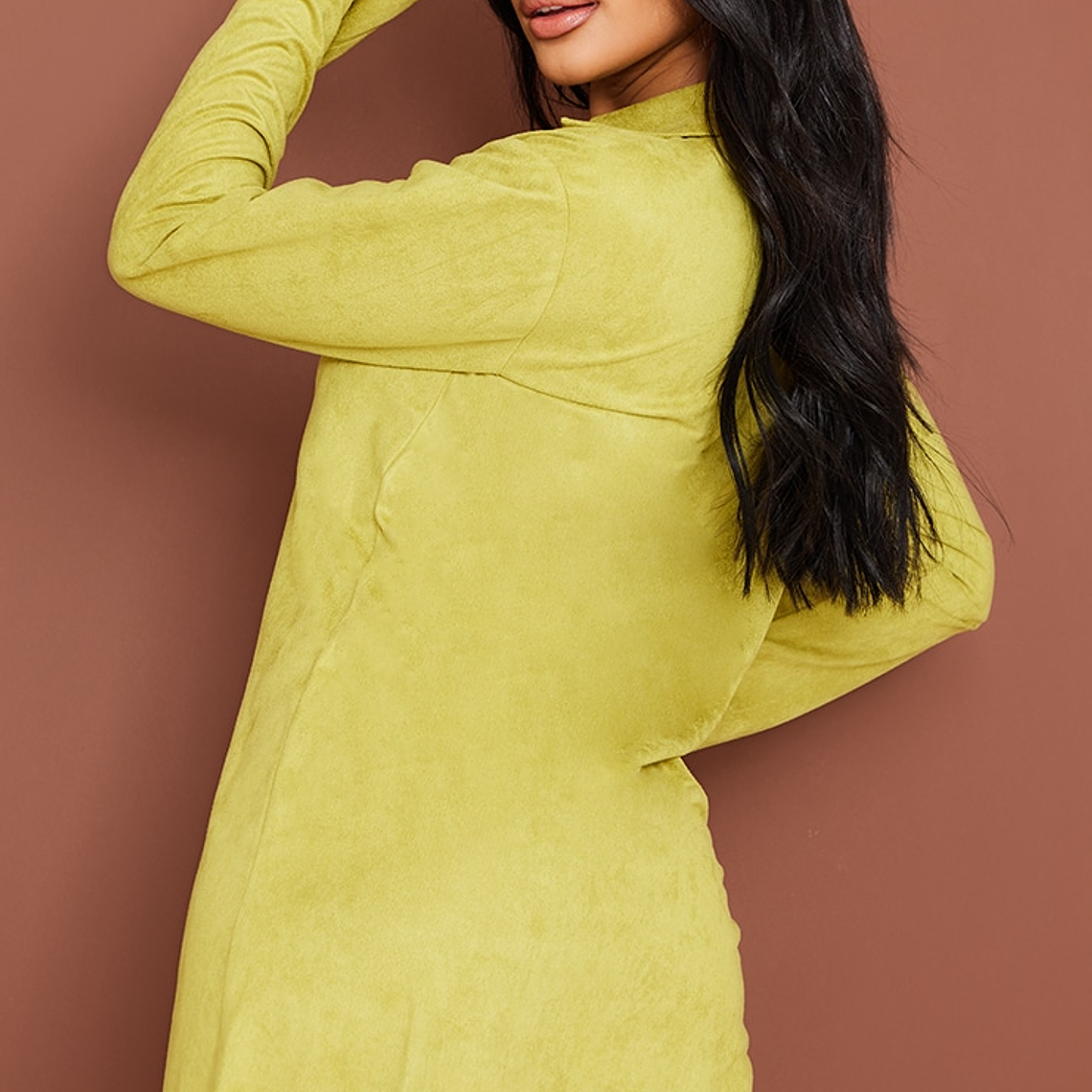 Olive Faux Suede Button Down Shirt Dress 1