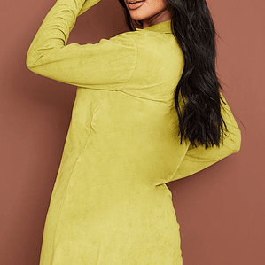 Olive Faux Suede Button Down Shirt Dress