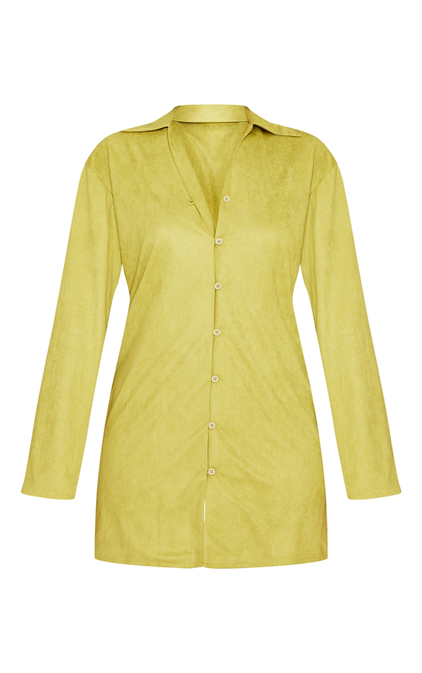 Olive Faux Suede Button Down Shirt Dress 2