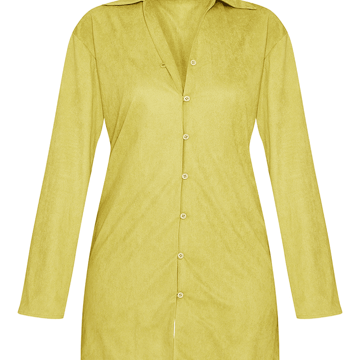 Olive Faux Suede Button Down Shirt Dress 2