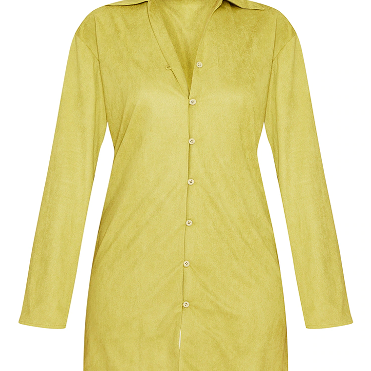 Olive Faux Suede Button Down Shirt Dress 2