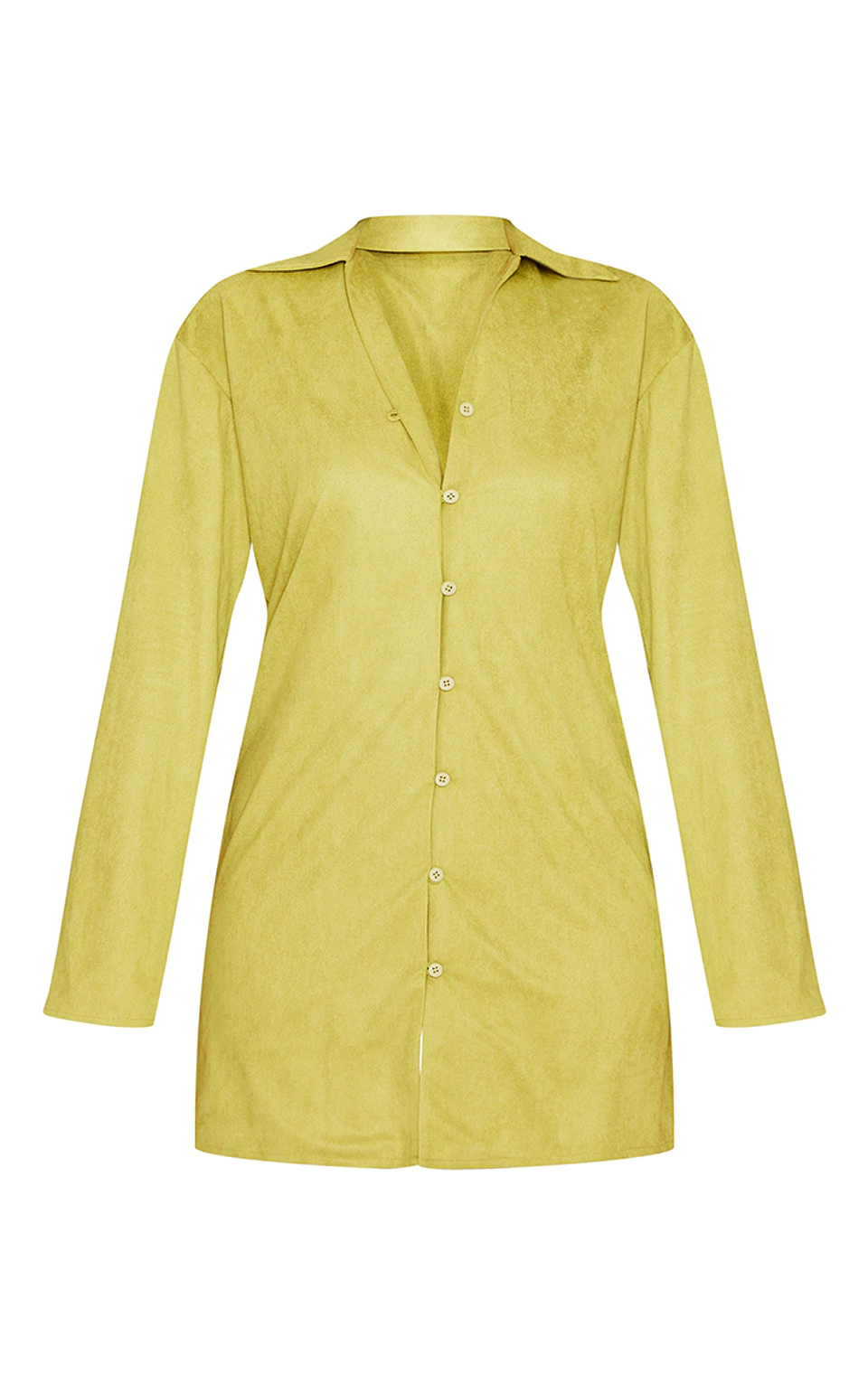 Olive Faux Suede Button Down Shirt Dress 2