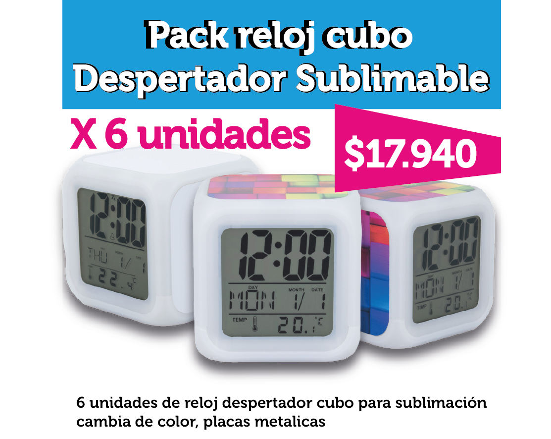 Pack 6 unidades reloj cubo sublimable