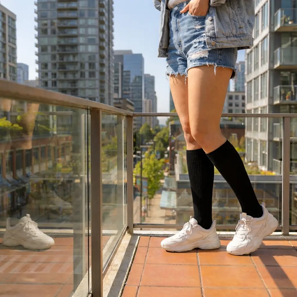 Detalle tejido calcetines blancos