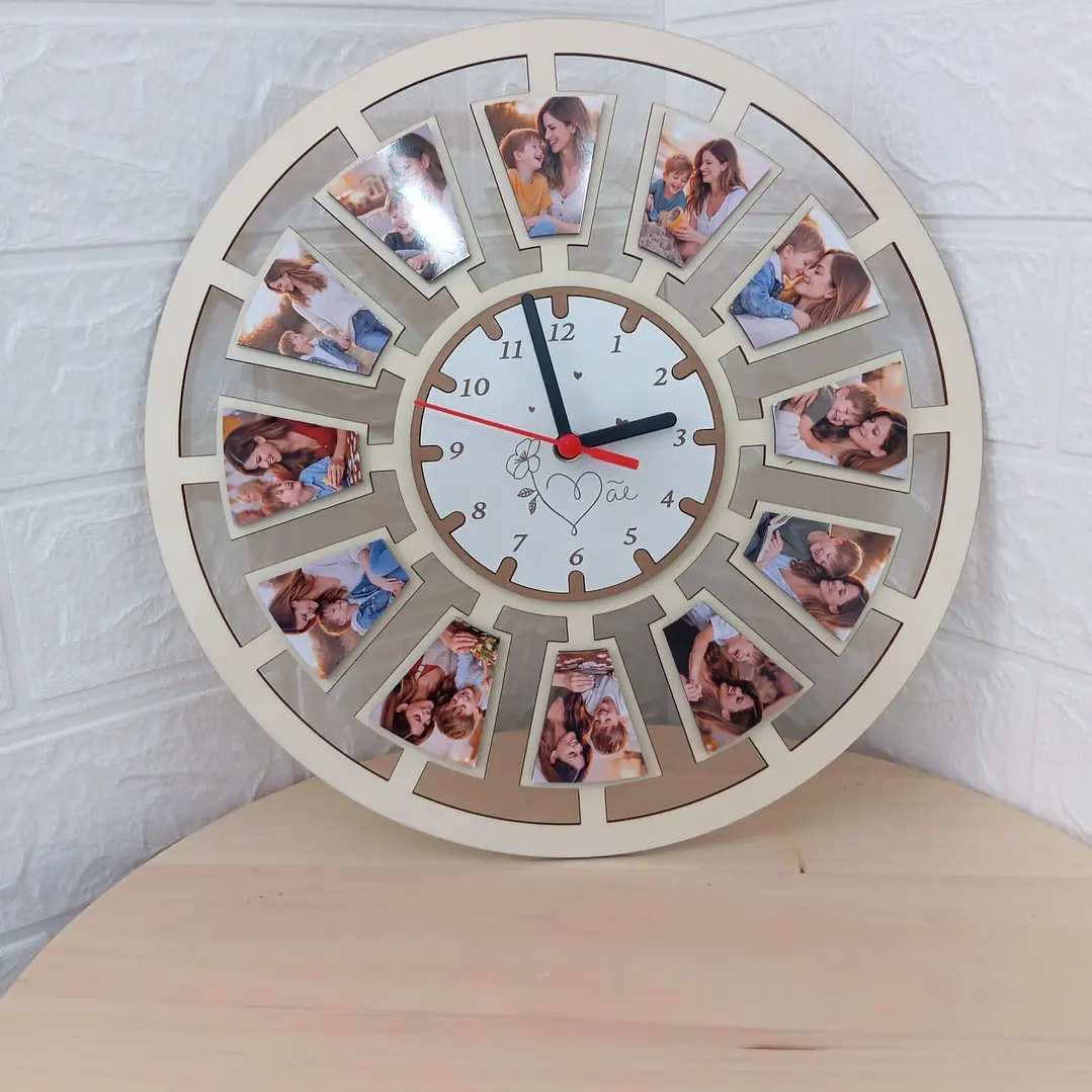 Relógio de parede mdf mãe e fotos 1