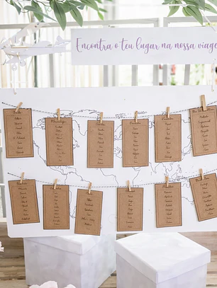 Placar de Distribuição de Mesas Personalizado – Tema Viagens para Casamento (60x40 cm)