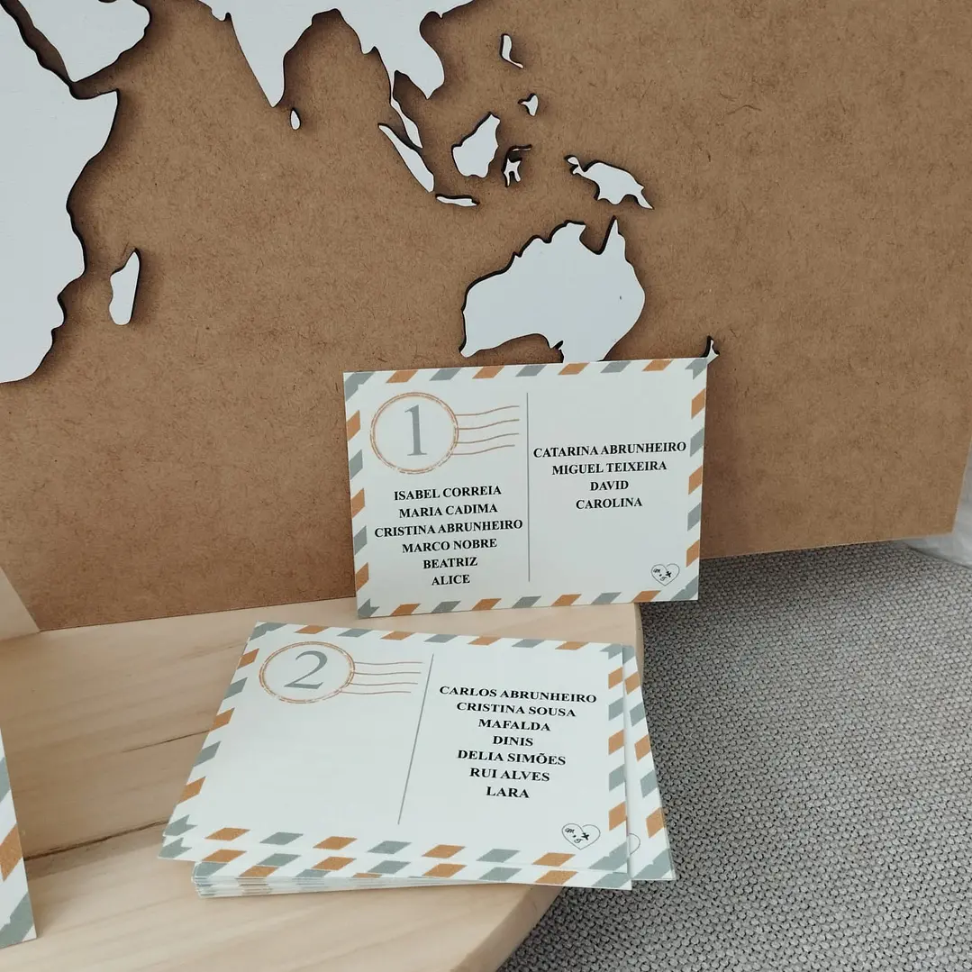 Marcadores de Mesa Personalizados – Tema Viagens para Casamento 1