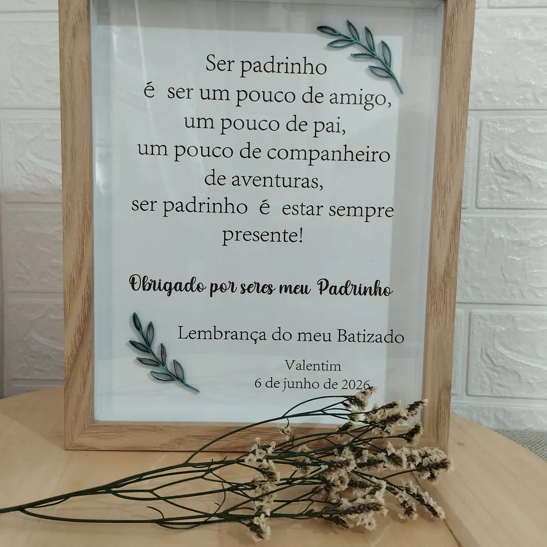 Moldura de Lembrança para Padrinho de Batizado- Personalizado em Madeira  1