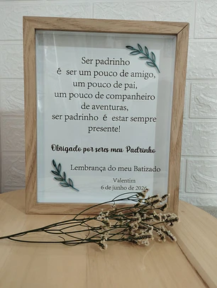 Moldura de Lembrança para Padrinho de Batizado- Personalizado em Madeira 