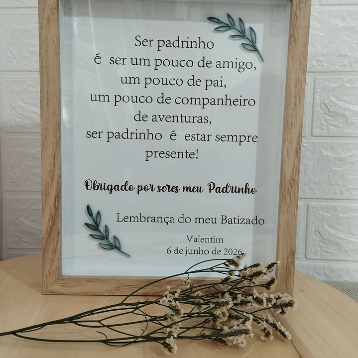 Moldura de Lembrança para Padrinho de Batizado- Personalizado em Madeira  1
