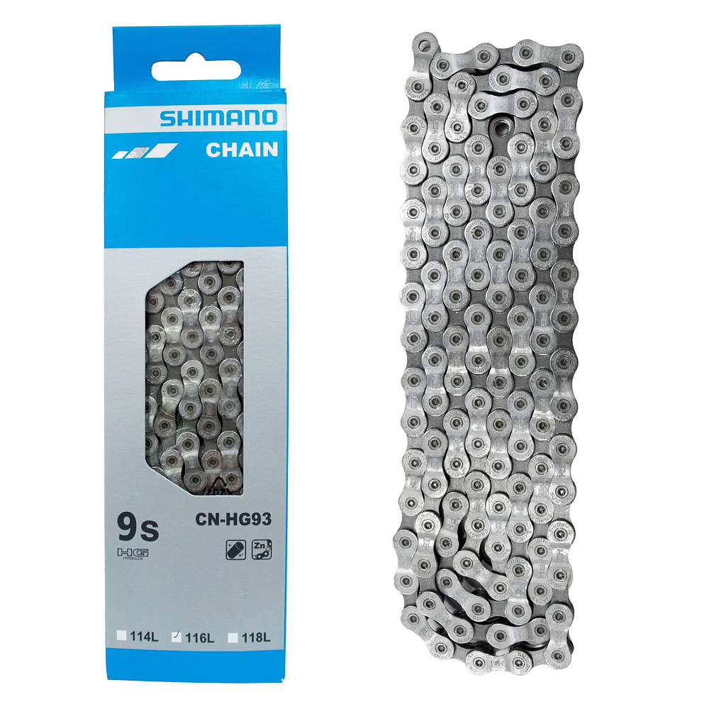 REP CADENA SHIMANO 9V. CN-HG93 XT SHIMANO (116L) SUPER NARROW CHAIN FOR 9-SPEED 116 LINKS, W/O END PIN, W/AMPOULE TYPE CONNECT PIN X1, IND.PACK ICNHG93116I CADENAS 55248