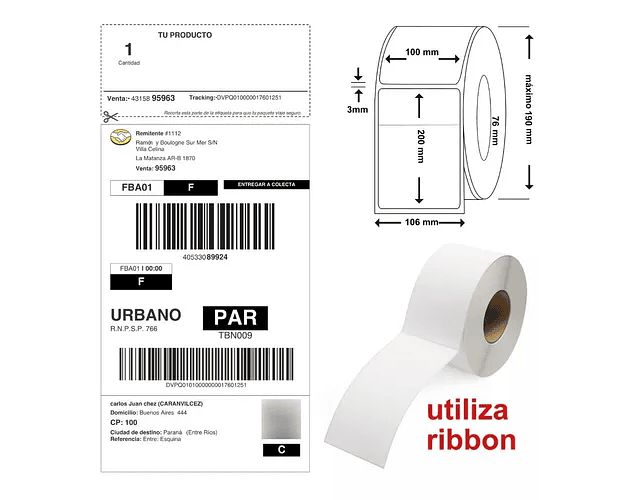 ETIQUETA AUTOADHESIVA POLIPROPILENO 200X100 mm