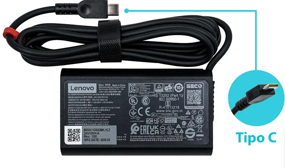 Cargador Lenovo Tipo C 65W 20V 3.25A Usb Tipo C 2