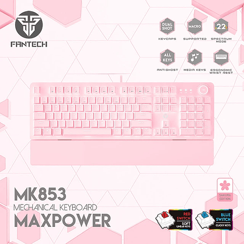 Teclado Gamer Fantech Maxpower MK853, Switch Rojo, Color Rosado (ES) 3