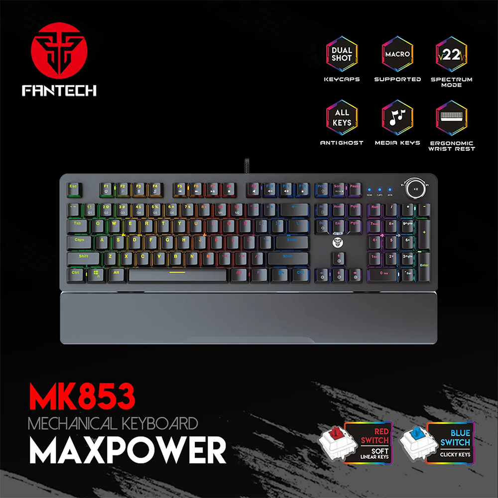 Teclado Gamer Fantech Maxpower MK853, Switch Rojo, Color Negro (ES) 3