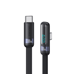 Usams US-SJ653 Cable USB TIPO-C, Pantalla Digital, PD 100W, Codo de 90 grados, Color Negro
