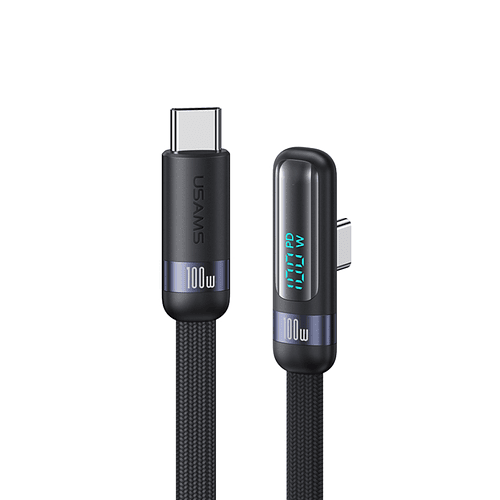 Usams US-SJ653 Cable USB TIPO-C, Pantalla Digital, PD 100W, Codo de 90 grados, Color Negro 1