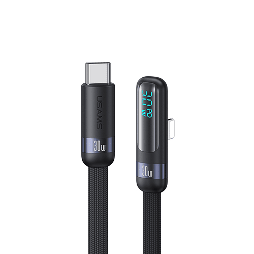 Usams US-SJ652 Cable USB TIPO-C a Lightning, Pantalla Digital, PD 30W, Codo de 90 grados, Color Negro 1