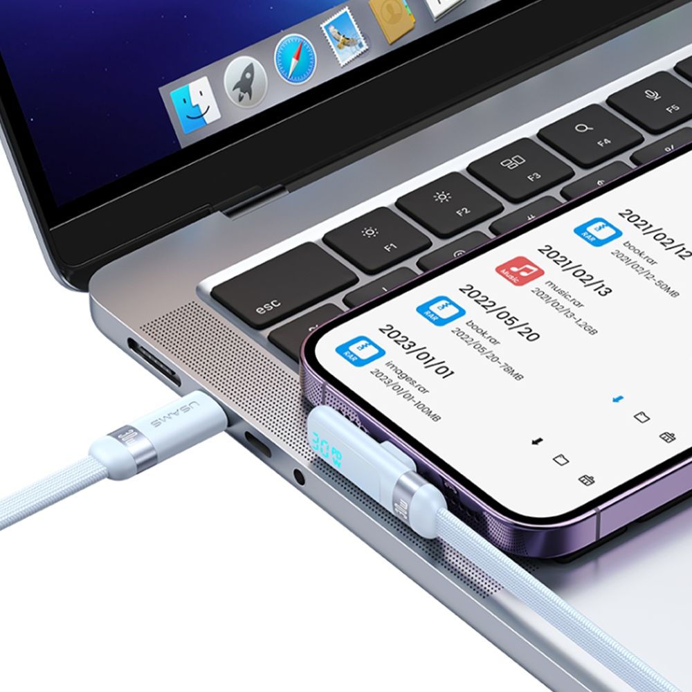 Usams US-SJ652 Cable USB TIPO-C a Lightning, Pantalla Digital, PD 30W, Codo de 90 grados, Color Negro 2