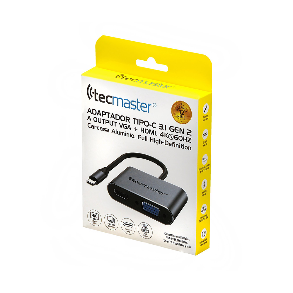 Tecmaster TM-100548 Adaptador USB-C 3.1 a VGA + HDMI 4K@60Hz 3