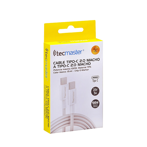 Tecmaster TM-200531 Cable USB-C 2.0 Macho a Macho PD 100W 3
