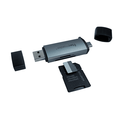 Tecmaster TM-100565 Lector de memoria SD+TF, USB-A 3.0 USB-C 3.1 1