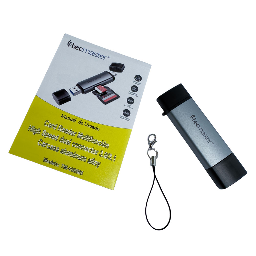 Tecmaster TM-100565 Lector de memoria SD+TF, USB-A 3.0 USB-C 3.1 2