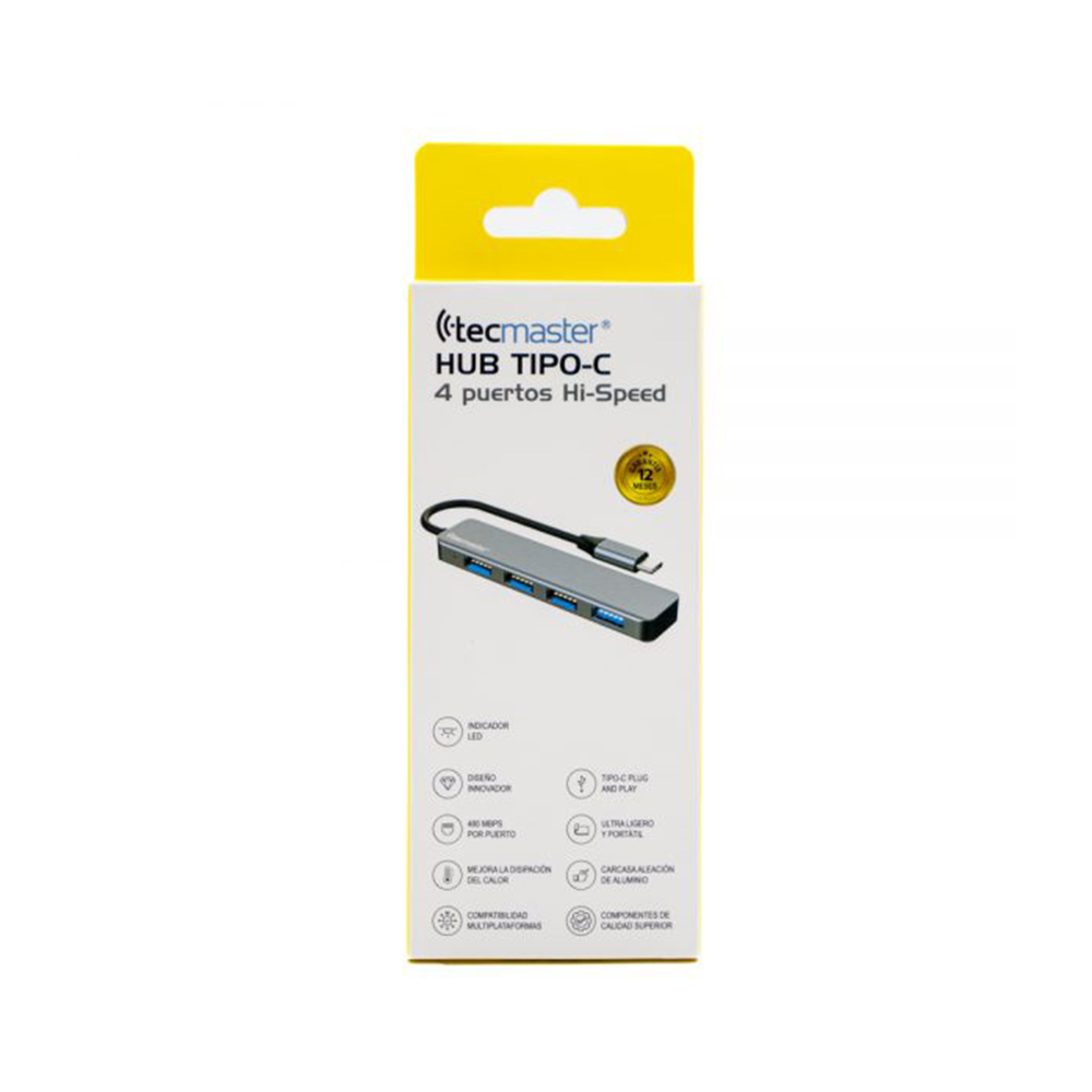 Tecmaster TM-100526 HUB USB-C, 4 Puertos USB 3.0, 5Gbps 3