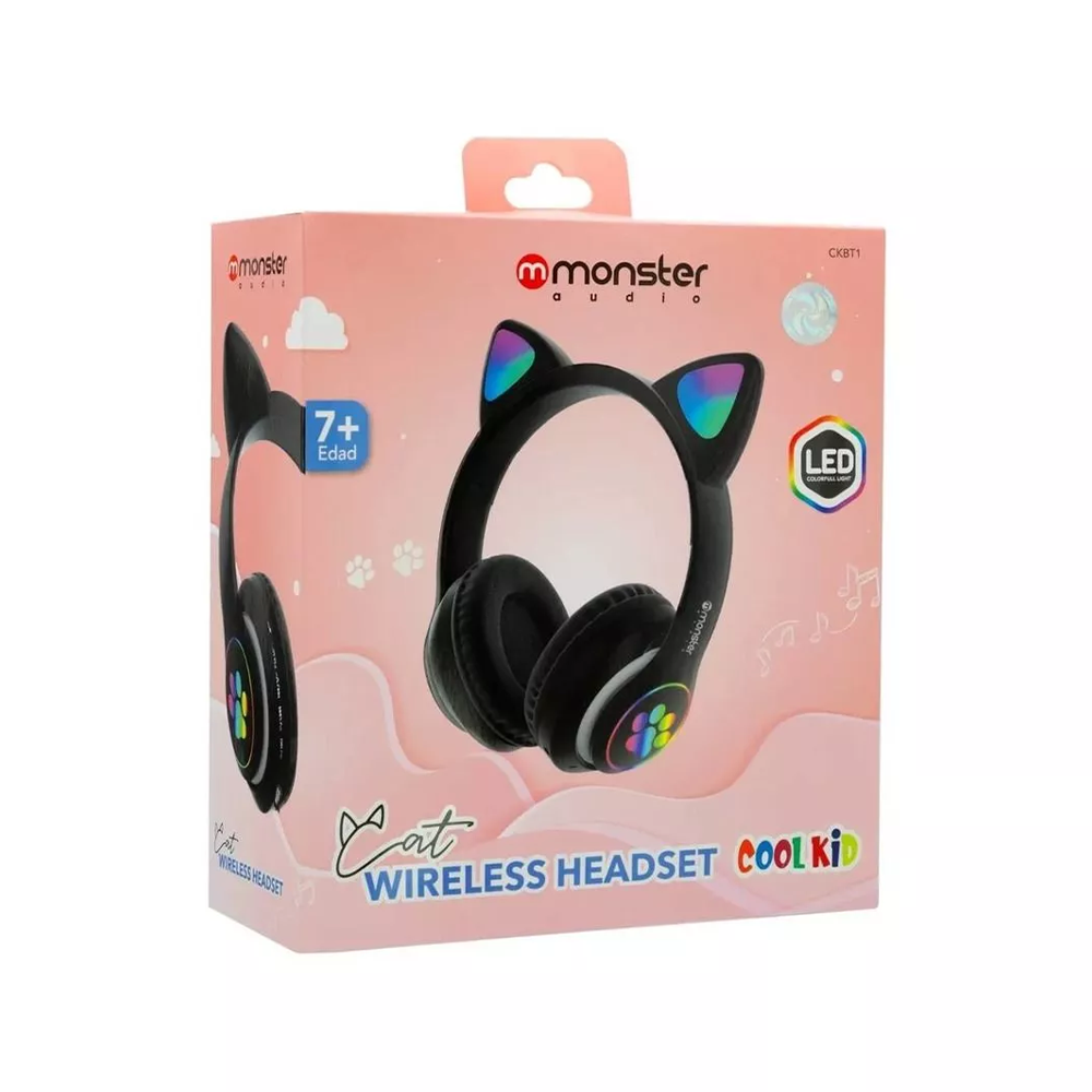 Audifono Bluetooth Monster Audio CKBT1 Cool Kid Cat, iluminación LED, Color Negro  4