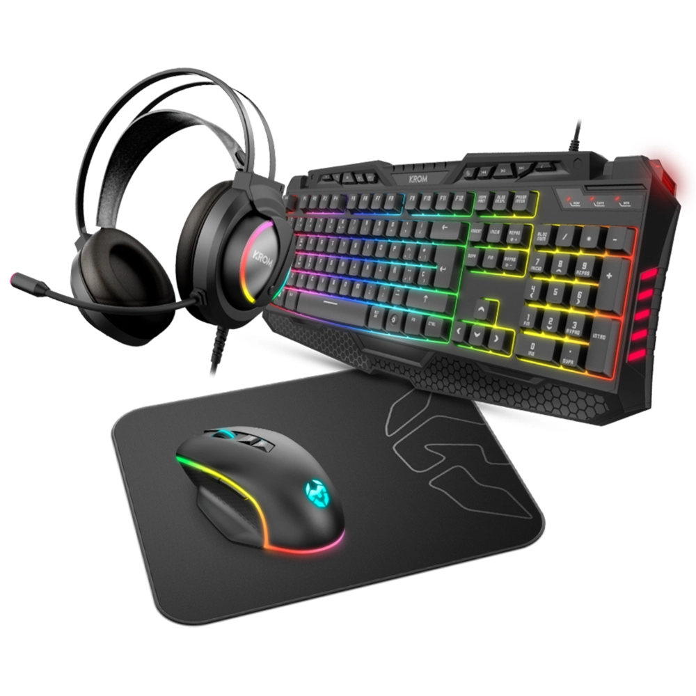 Combo 4 en 1 Krom Kritic RGB, Teclado (ES), Mouse, MousePad, Audífono 1